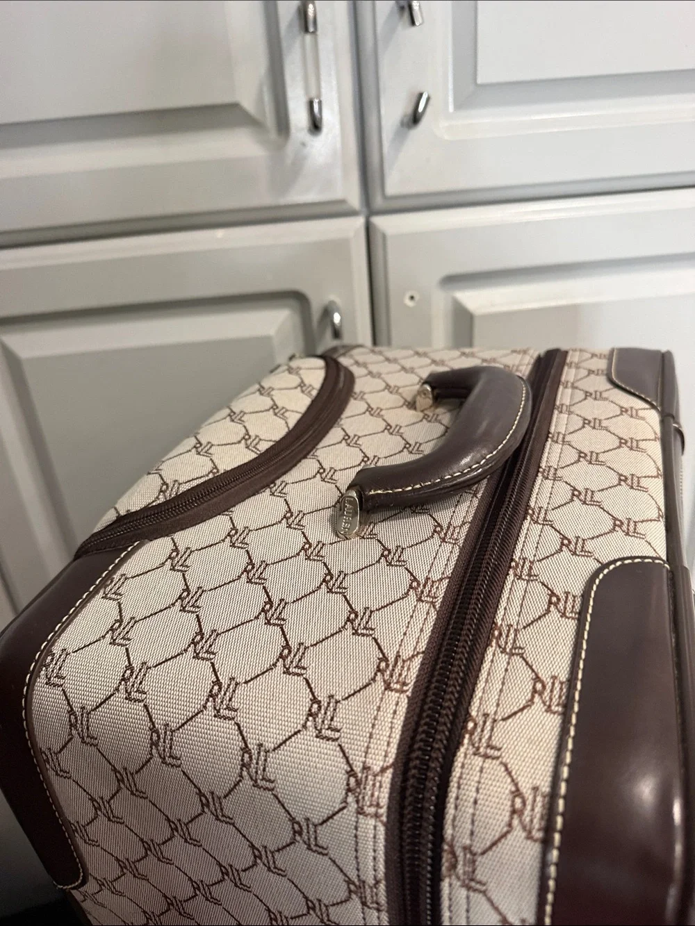 Lauren Ralph Lauren Luxury Brown & Cream Monogram Carry Case